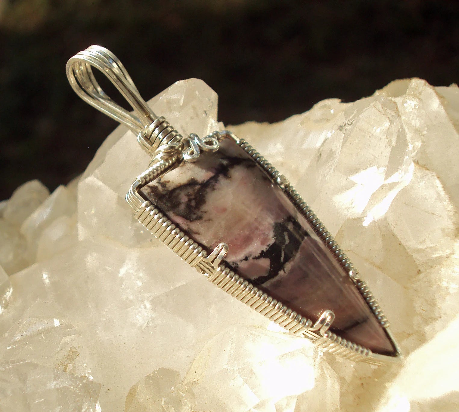 Rhodonite in Silver -- SkyDelight